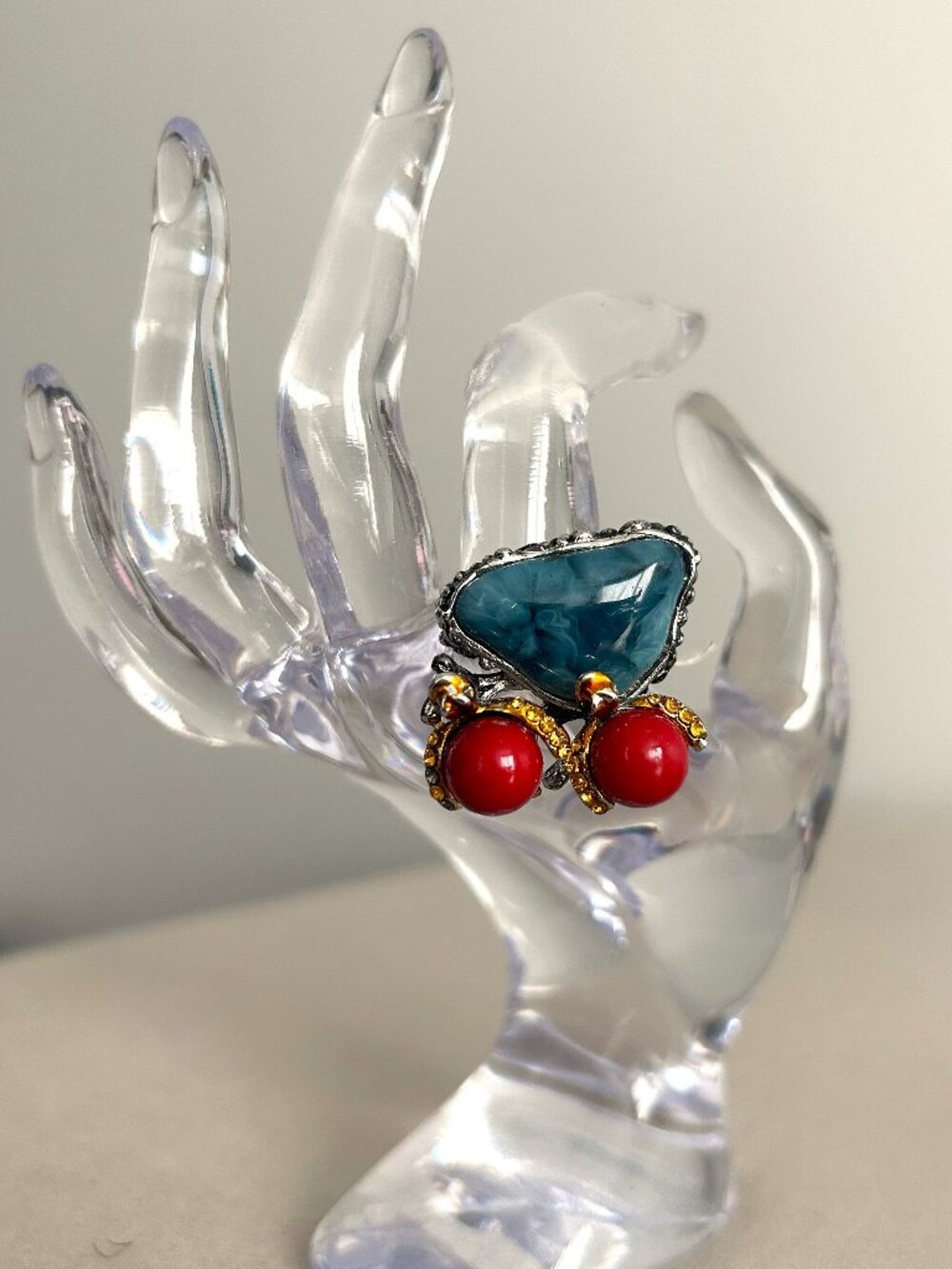 Rhinestone Insect Mood Statement Ring